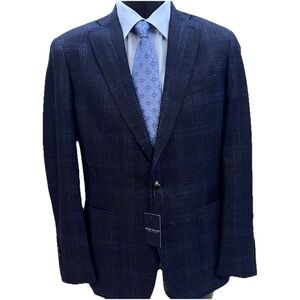 NWT Peter Millar Sport Coat Blazer Wool Silk Cashmere NAV Blue Plaid 40Reg $1295